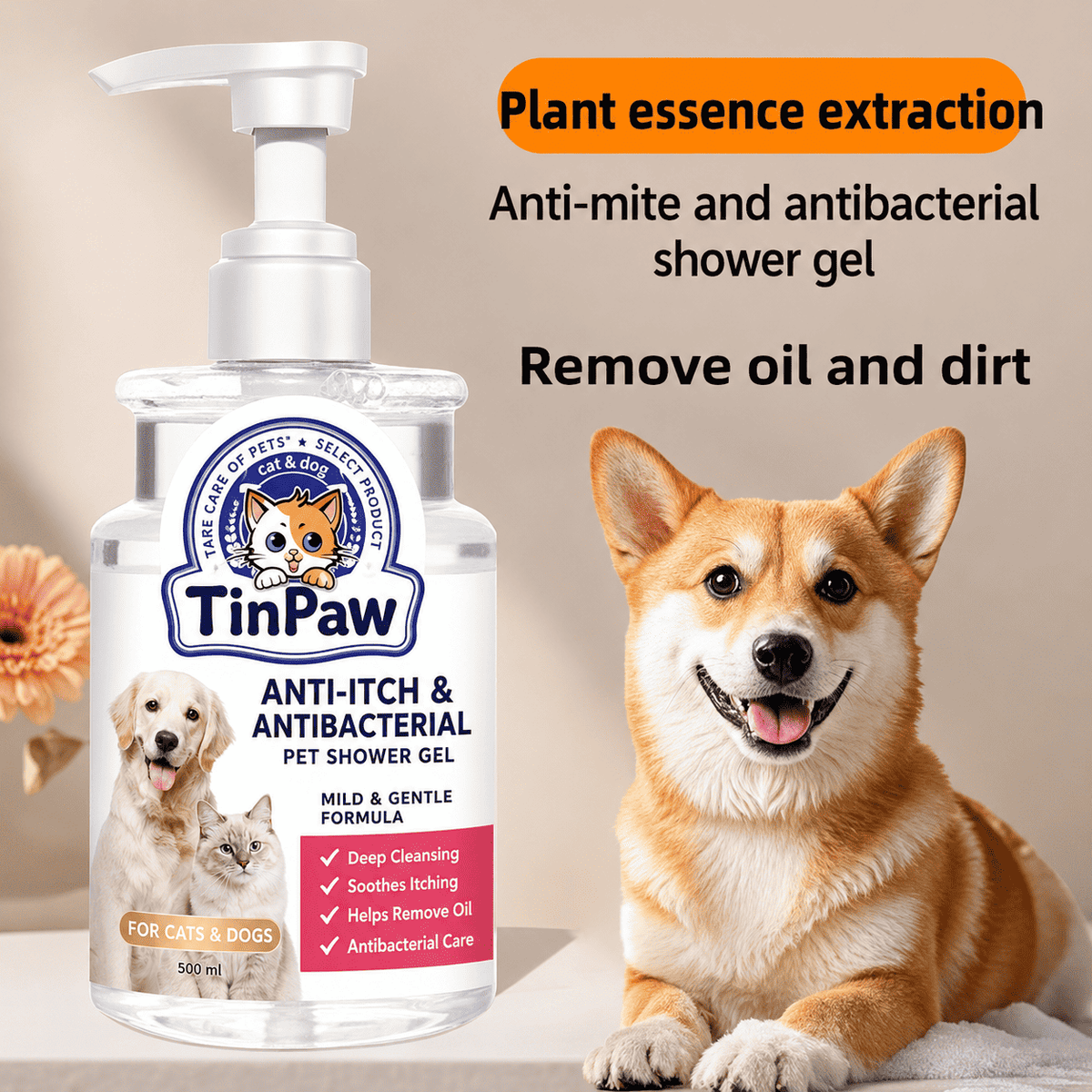 Antibacterial Pet Shampoo for Dogs and Cats 500 ml - Dog Shampoo - TinPaw