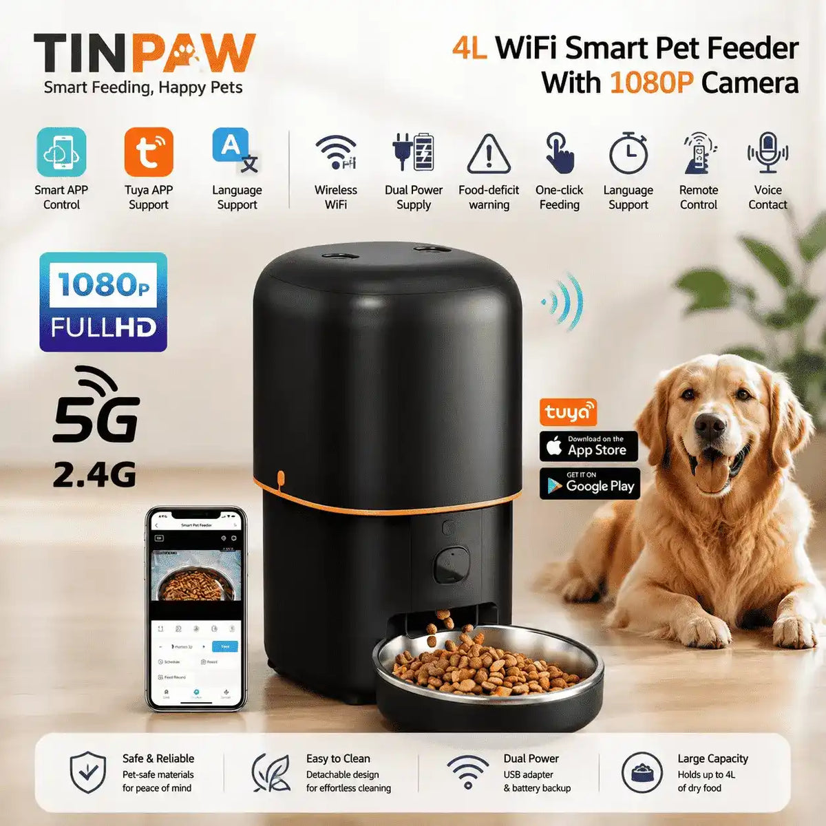 Automatic Pet Feeder With WiFi Camera Monitoring - Automatic Pet Feeder - TinPaw