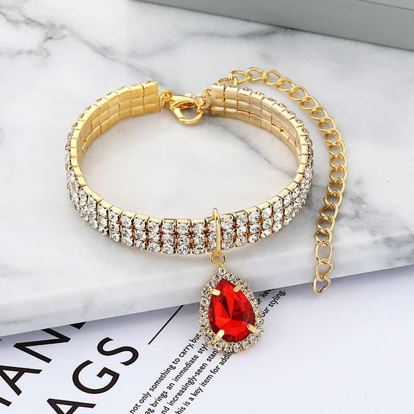 Rhinestone Pet Collar – Sparkling Adjustable Necklace - Dog Gear - TinPaw - Red - L - SU00107485 - Red - L