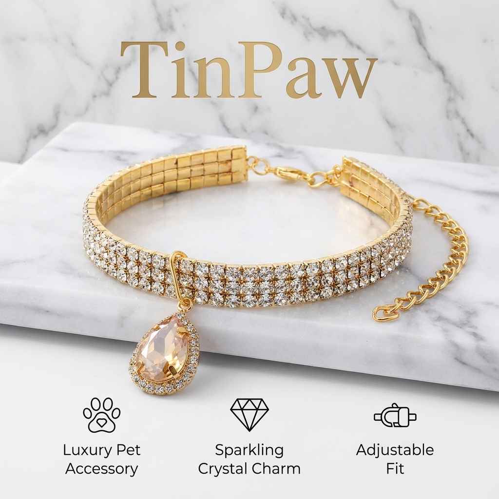 Rhinestone Pet Collar – Sparkling Adjustable Necklace - Dog Gear - TinPaw