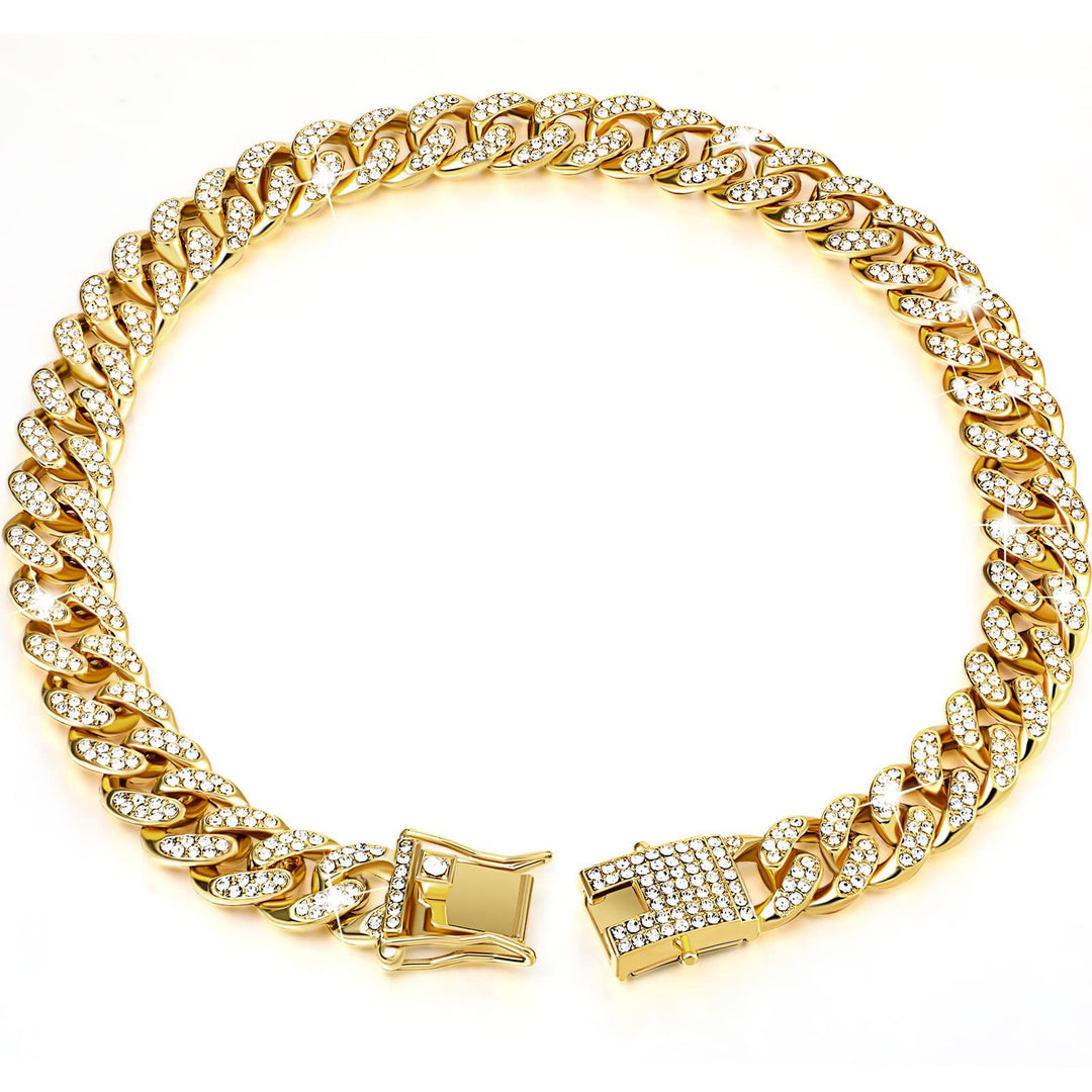 Hip-Hop Diamond Dog Collar – Cuban Chain with Lock Buckle | TinPaw