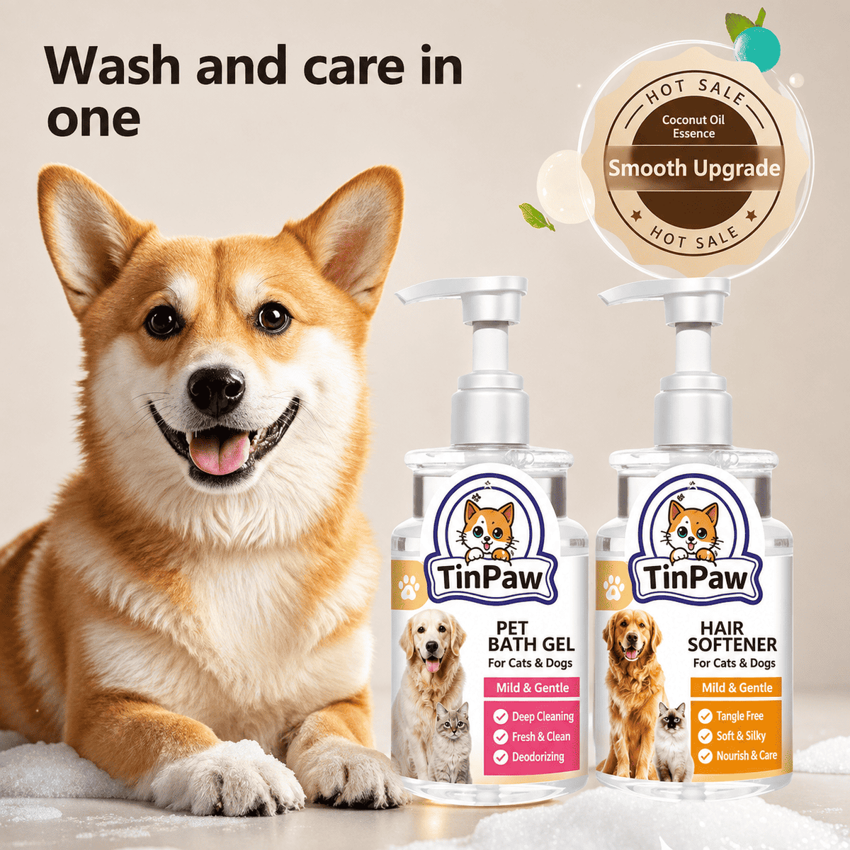 Antibacterial Pet Shampoo for Dogs and Cats 500 ml - Dog Shampoo - TinPaw - Combo Set Anti - Mite Hair - Smoothing - SU00113923 - Combo Set Anti - Mite Hair - Smoothing