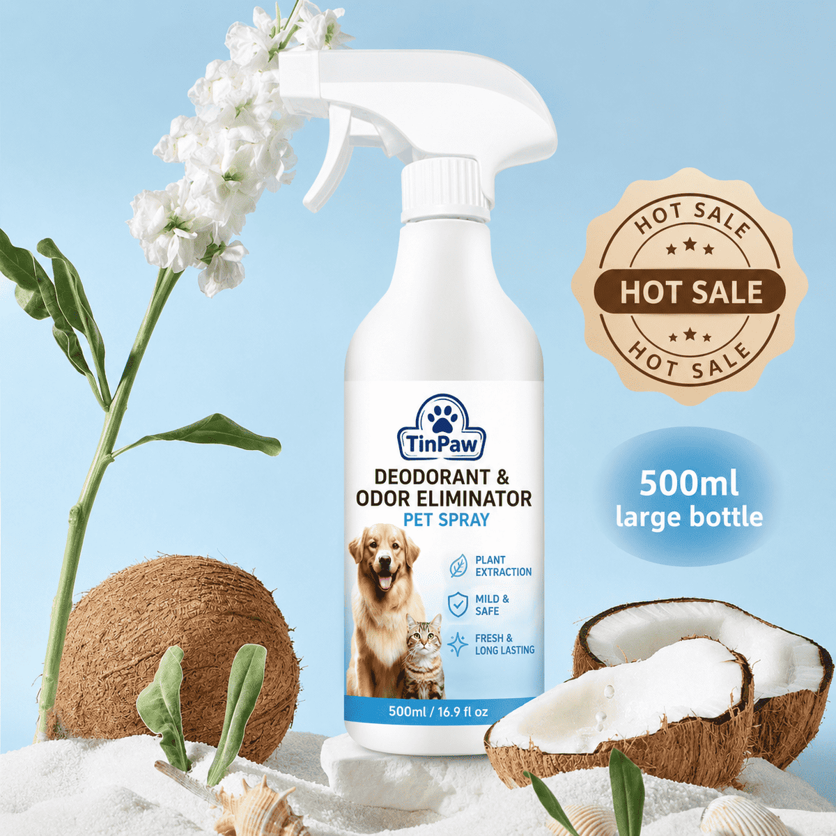 Antibacterial Pet Shampoo for Dogs and Cats 500 ml - Dog Shampoo - TinPaw - Pet Deodorizing Spray 500ml - SU00113923 - Pet Deodorizing Spray 500ml