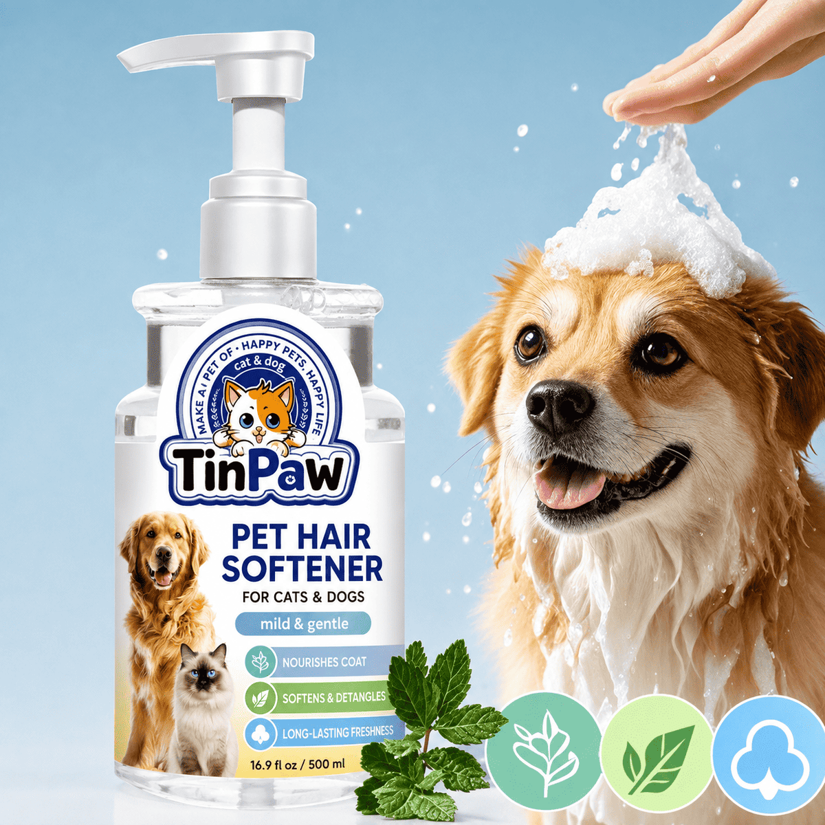 Antibacterial Pet Shampoo for Dogs and Cats 500 ml - Dog Shampoo - TinPaw - Gentle Itch - Relief Shower Gel Round - SU00113923 - Gentle Itch - Relief Shower Gel Round