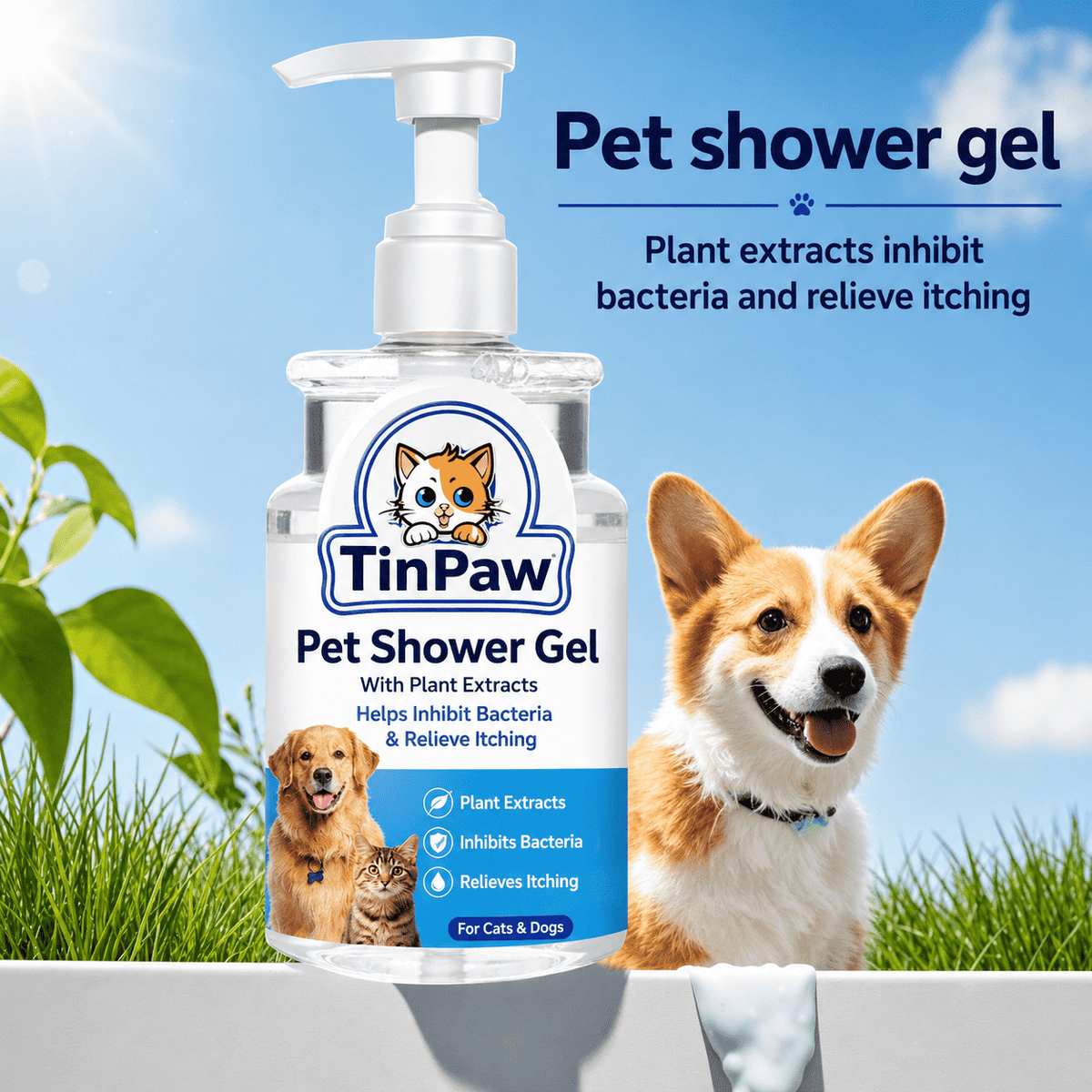 Antibacterial Pet Shampoo for Dogs and Cats 500 ml - Dog Shampoo - TinPaw - Itch - Relief Shower Gel 500ml - SU00113923 - Itch - Relief Shower Gel 500ml