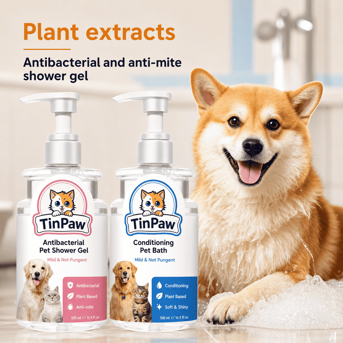 Antibacterial Pet Shampoo for Dogs and Cats 500 ml - Dog Shampoo - TinPaw