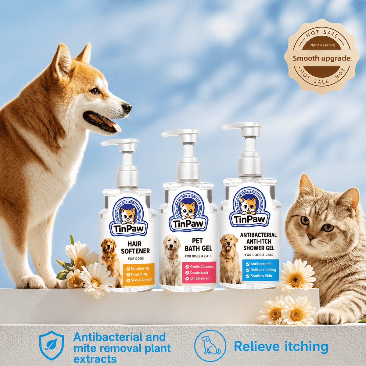 Antibacterial Pet Shampoo for Dogs and Cats 500 ml - Dog Shampoo - TinPaw - 3 - Pcs Set Anti - Mite Relief Smoothing - SU00113923 - 3 - Pcs Set Anti - Mite Relief Smoothing