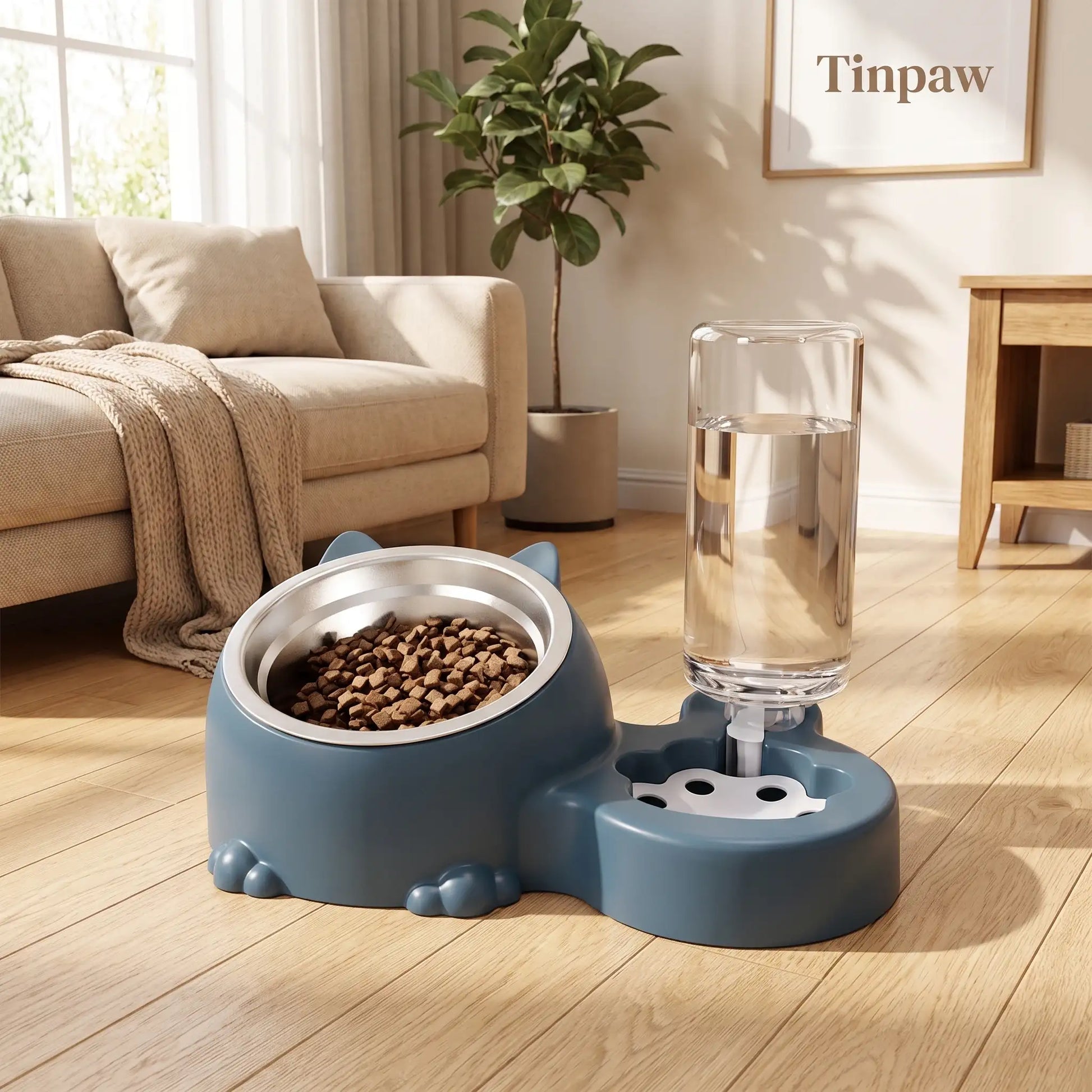 Dual-Bowl Auto Pet Feeder & Waterer | Dual-Bowl Automatic Pet Feeder & Waterer – Anti-Spill – TinPaw