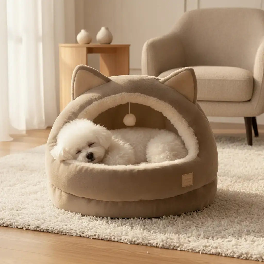 Flannel Semi-Enclosed Pet Bed | Flannel Semi-Enclosed Pet Bed – Cute Patterns XS–L | TinPaw