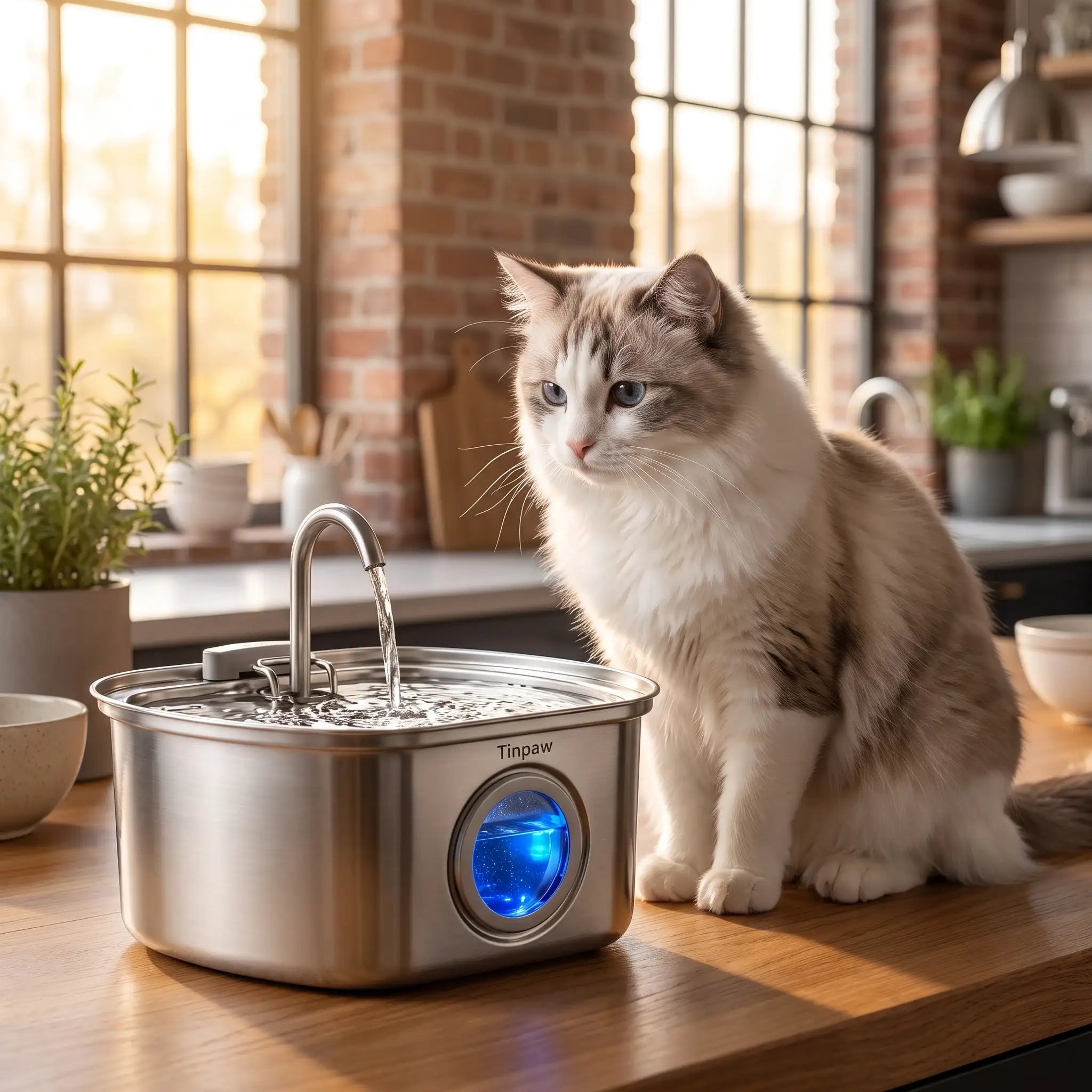 Stainless Steel Cat Water Fountain 3.2L – Ultra-Quiet | Nice image that showcase a brand which is Tinpaw