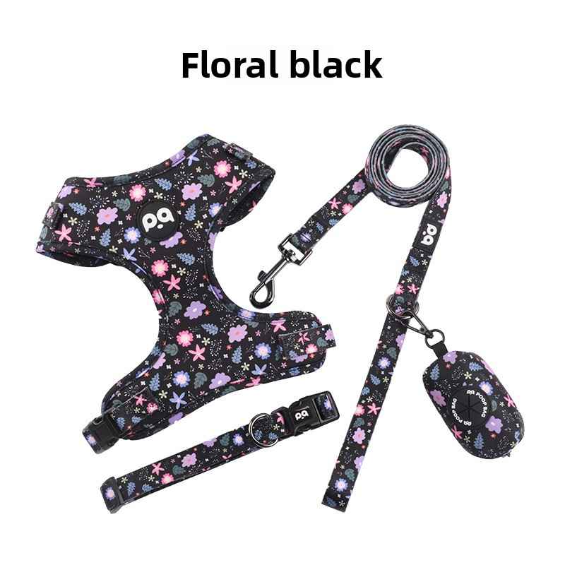Adjustable Patterned Dog Collar And Leash Set - Dog Gear - TinPaw - Floral Black - XS - SU00367184 - Floral Black - XS