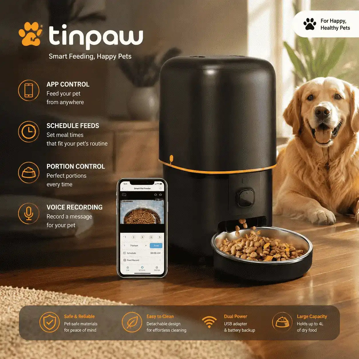 Automatic Pet Feeder With WiFi Camera Monitoring - Automatic Pet Feeder - TinPaw