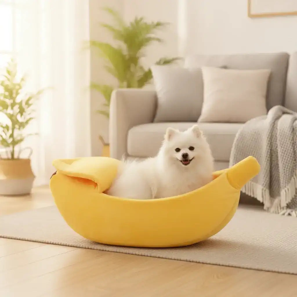 Banana Boat Dog Bed – Cute & Cosy | Banana Boat Dog Bed – Fun Novelty Puppy Bed S–XL | TinPaw