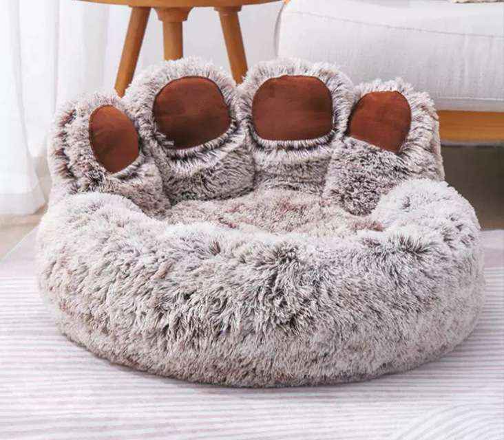 Bear Paw Dog Bed Nest – Soft, Cozy All - Season Design - Dog Beds & Furniture - TinPaw - Double silk coffee - Diameter 60cm - SU00139202 - Double silk coffee - Diameter 60cm