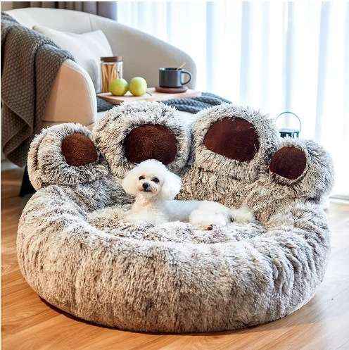 Bear Paw Dog Bed Nest – Soft, Cozy All - Season Design - Dog Beds & Furniture - TinPaw - Double silk gray - Diameter 110cm - SU00139202 - Double silk gray - Diameter 110cm