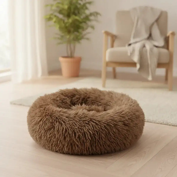 Round Plush Pet Bed for Dogs & Cats | Round Plush Dog Bed – Soft Washable Nest S–2XL | TinPaw