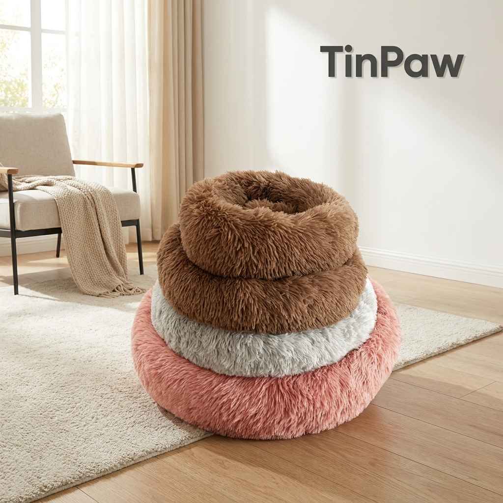 Calming Round Plush Pet Bed for Dogs and Cats - Dog Beds & Furniture - TinPaw