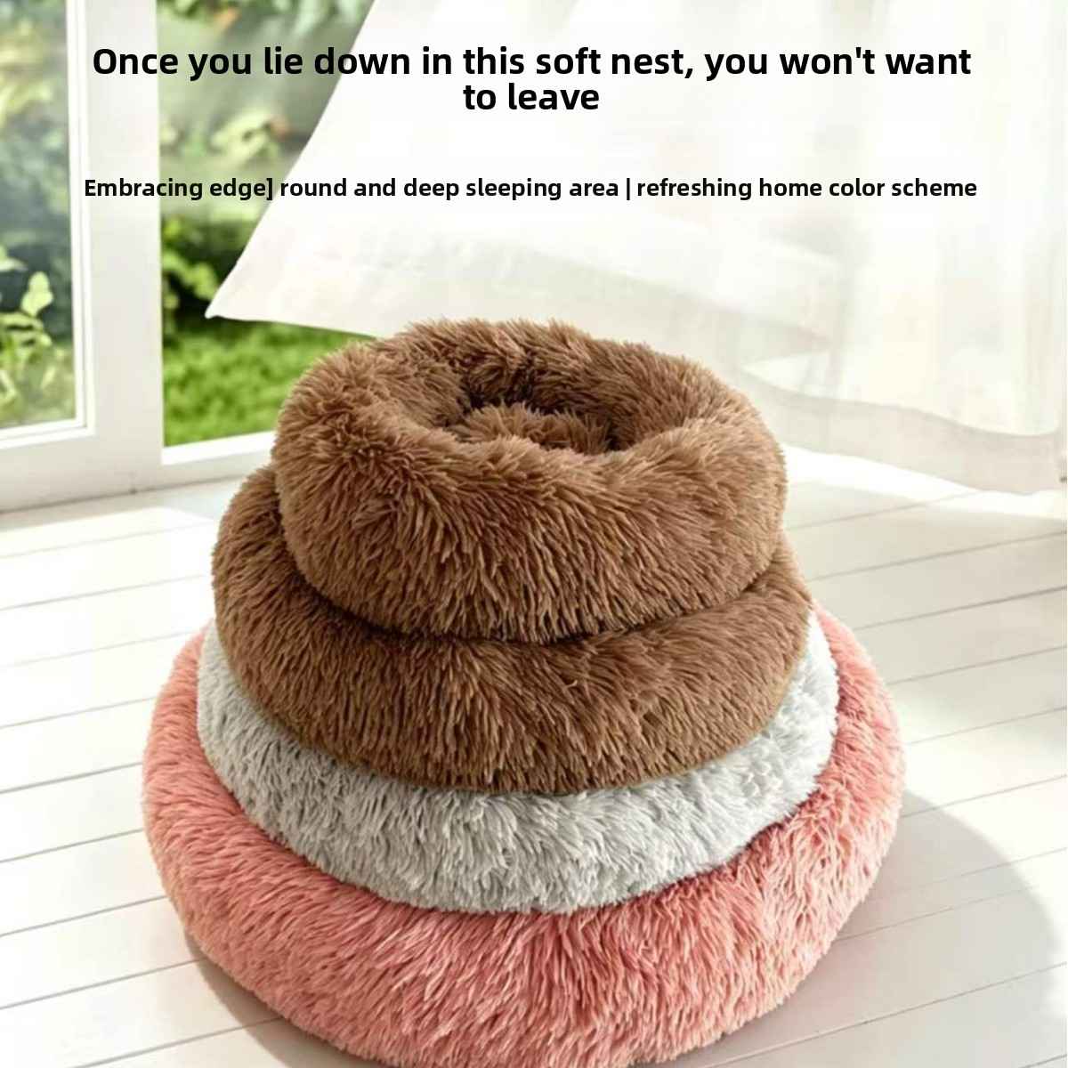 Calming Round Plush Pet Bed for Dogs and Cats - Dog Beds & Furniture - TinPaw