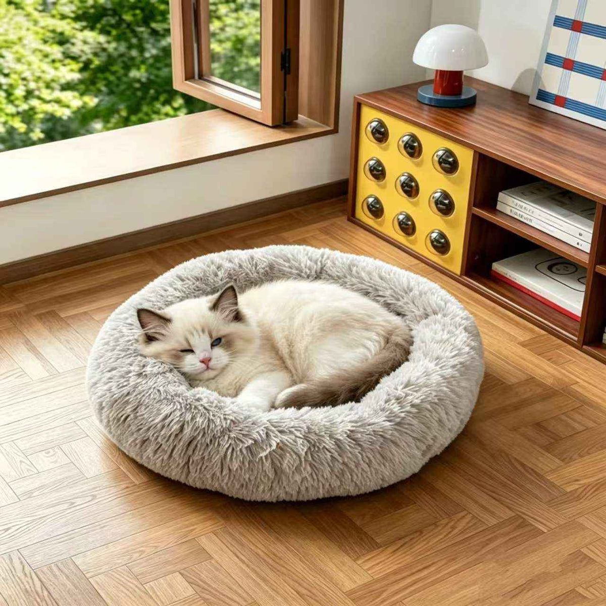 Calming Round Plush Pet Bed for Dogs and Cats - Dog Beds & Furniture - TinPaw