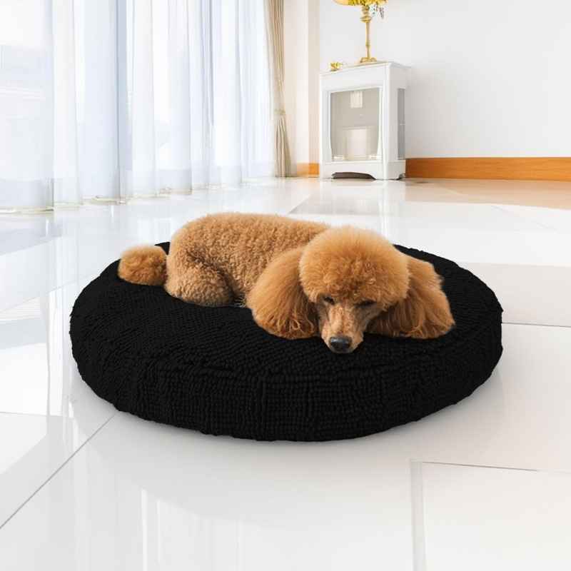 Chenille Round Dog Bed – Washable Nest Design - Dog Beds & Furniture - TinPaw - Black - Round 60cm - SUPEFDB00007 - A6