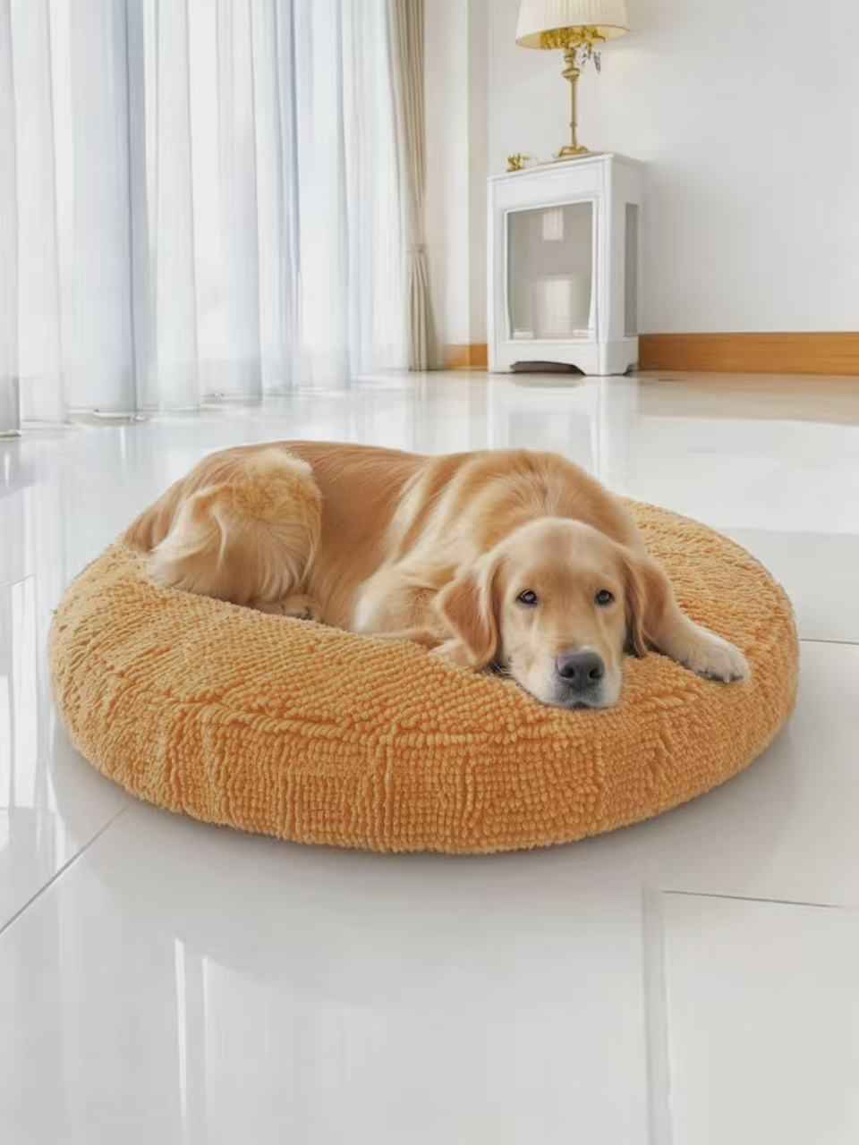 Chenille Round Dog Bed – Washable Nest Design - Dog Beds & Furniture - TinPaw - Orange - Round 60cm - SUPEFDB00007 - A0