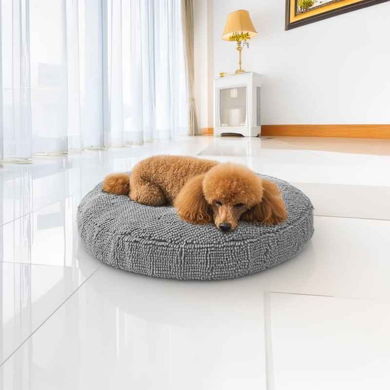 Chenille Round Dog Bed – Washable Nest Design - Dog Beds & Furniture - TinPaw - Gray - Round 60cm - SUPEFDB00007 - A3