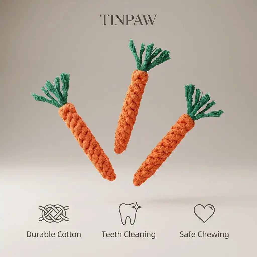 Cotton Rope Carrot Dog Chew Toy For Dental Health - Dog Toys - TinPaw