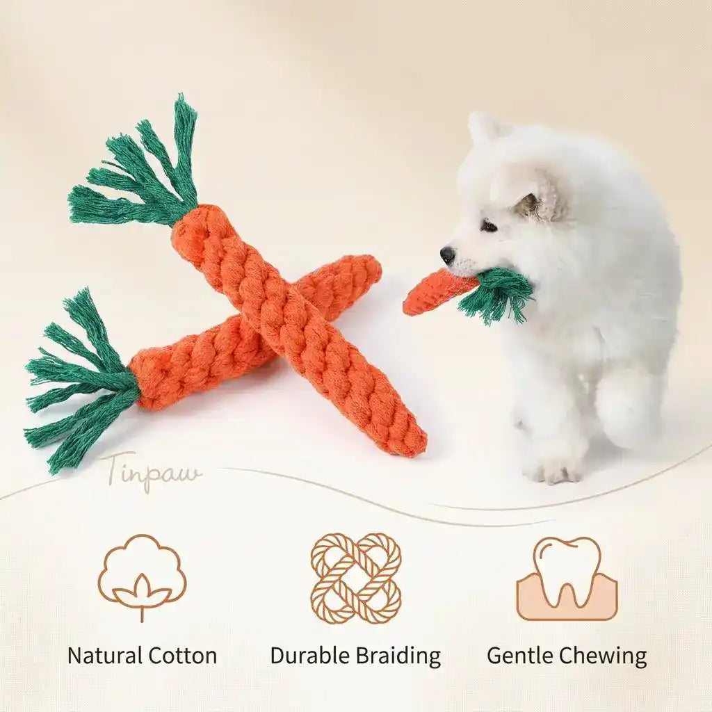 Cotton Rope Carrot Dog Chew Toy For Dental Health - Dog Toys - TinPaw