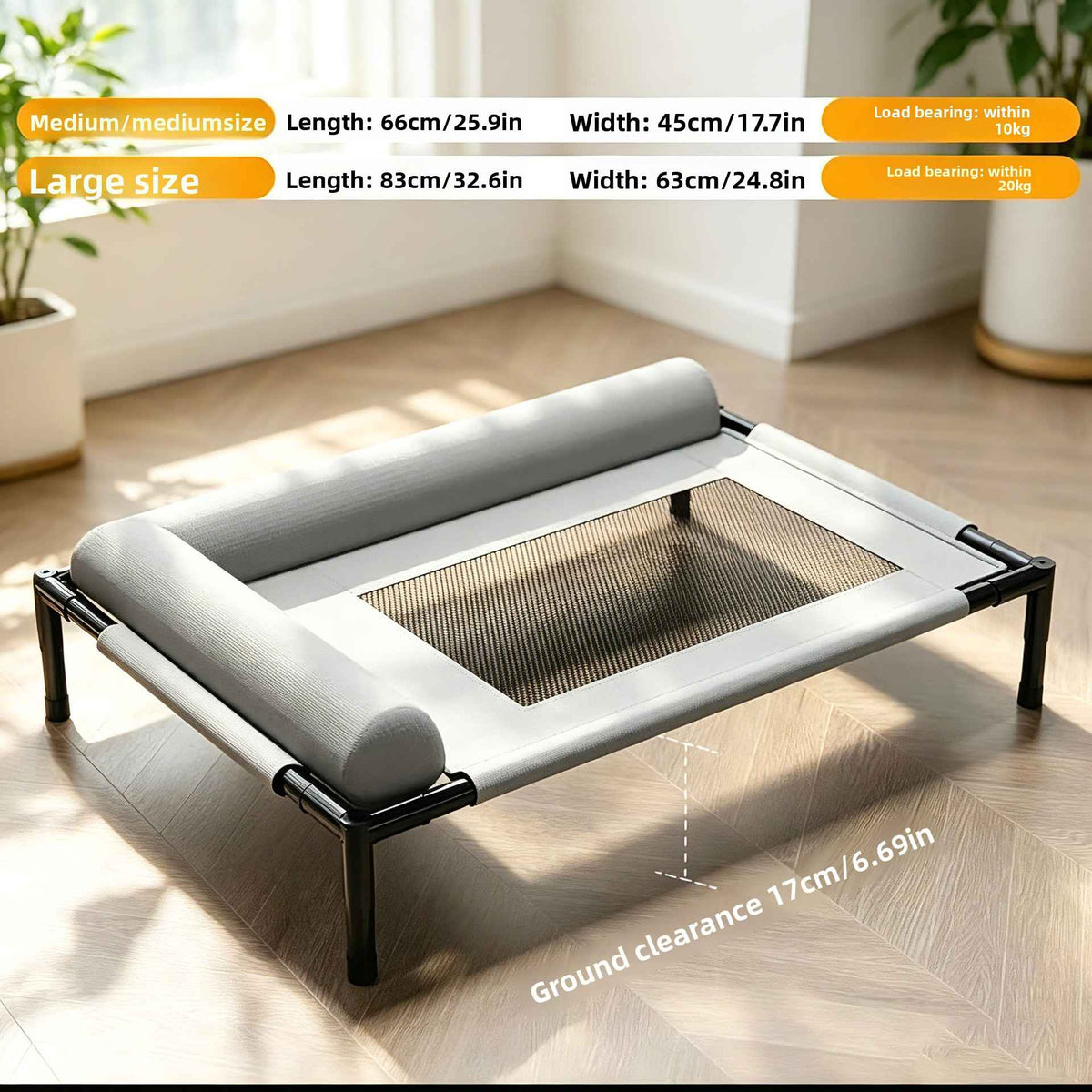 Elevated Breathable Pet Camping Bed – Foldable & Portable - Dog Beds & Furniture - TinPaw - Gray Velvet - Small - SUPEFDB00002 - A2