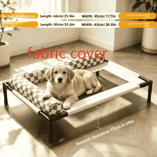 Elevated Breathable Pet Camping Bed – Foldable & Portable - Dog Beds & Furniture - TinPaw - Green White Check Fabric - Small - SUPEFDB00002 - AA