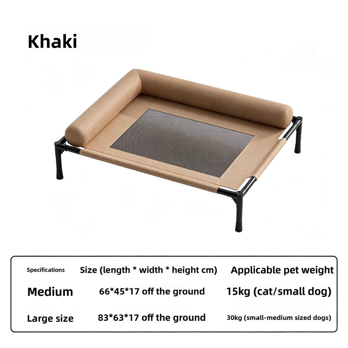 Elevated Dog Camping Bed – Breathable & Washable - Dog Beds & Furniture - TinPaw - Khaki - Medium size - SUPEFDB00008 - A2