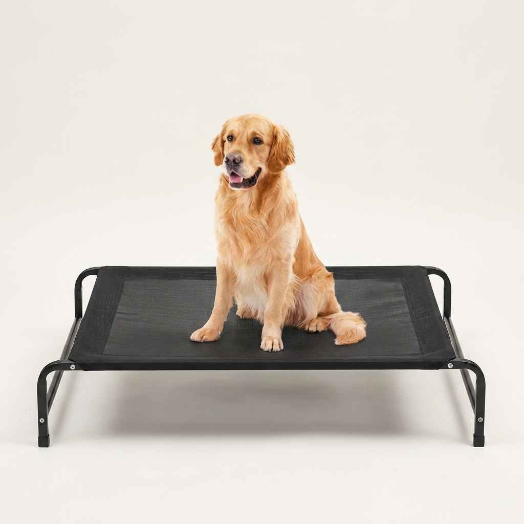 Elevated Iron Frame Dog Bed With Breathable Cover - Dog Beds & Furniture - TinPaw