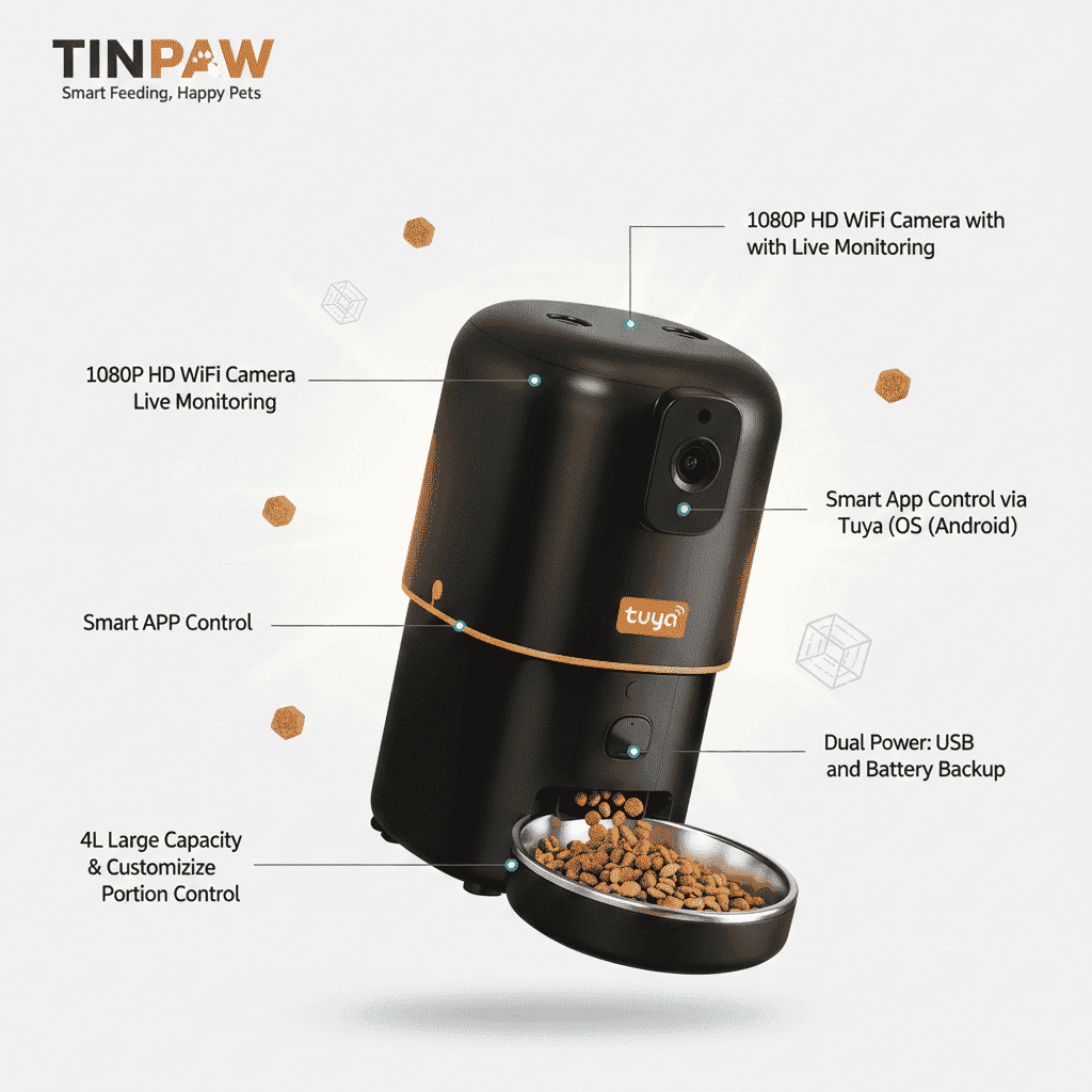 Automatic Pet Feeder With WiFi Camera Monitoring - Automatic Pet Feeder - TinPaw