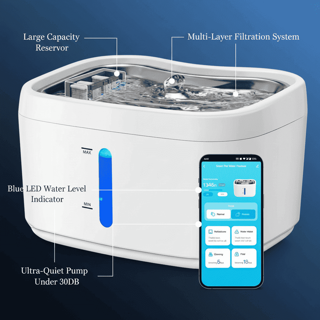 Automatic Pet Water Fountain With Multi - Layer Filtration - Automatic Pet Feeder - TinPaw - APP model - AU Plug - SUPEHDF00026 - AQ