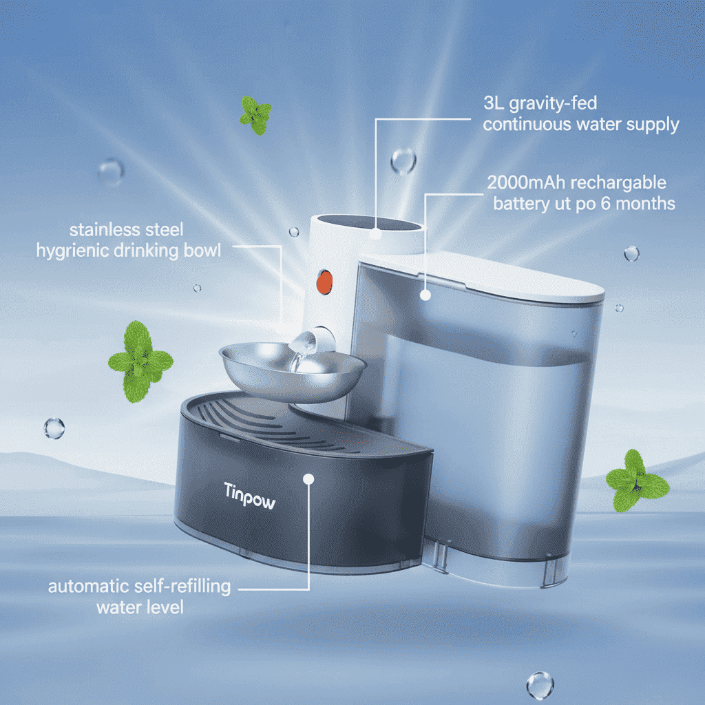 Automatic Pet Water Dispenser – 3L Gravity Feed - Automatic Pet Feeder - TinPaw - 3L - Stainless steel bowl accessories - SUPTOSR00014 - A2