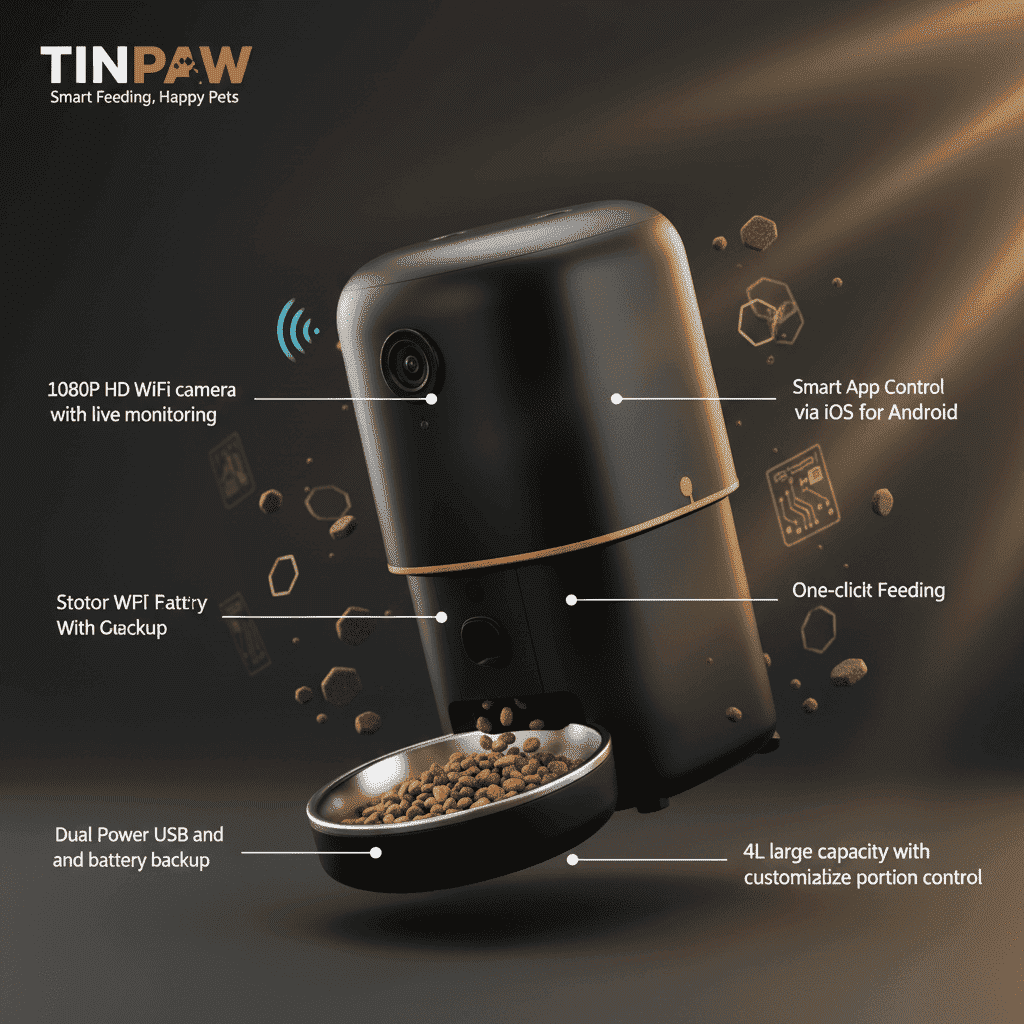 Automatic Pet Feeder With WiFi Camera Monitoring - Automatic Pet Feeder - TinPaw - Button Type - Black 4L - SU00087890 - Button Type - Black 4L
