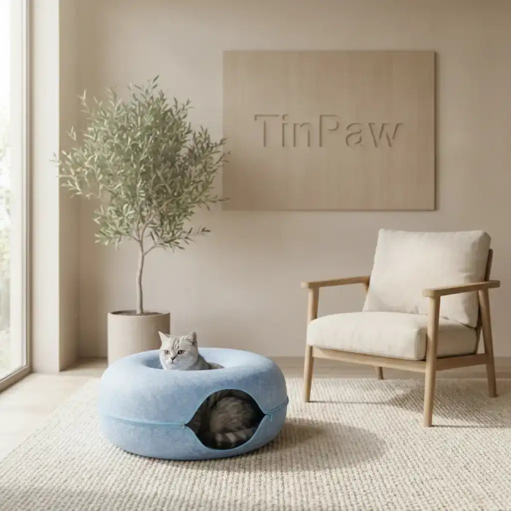 Donut Felt Pet Bed – Hole Design | Donut Dog Bed – Felt Semi-Enclosed Washable | TinPaw