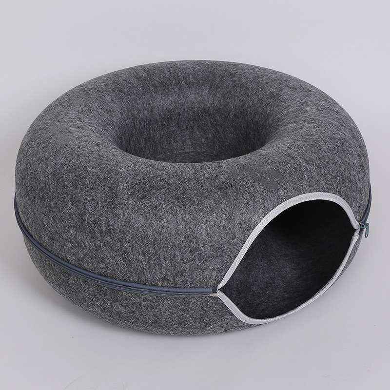 Felt Donut Dog Bed With Hole – Semi - Enclosed Calm Nest - Dog Beds & Furniture - TinPaw - Dark Gray 60x60x27cm - SU00348241 - Dark Gray 60x60x27cm