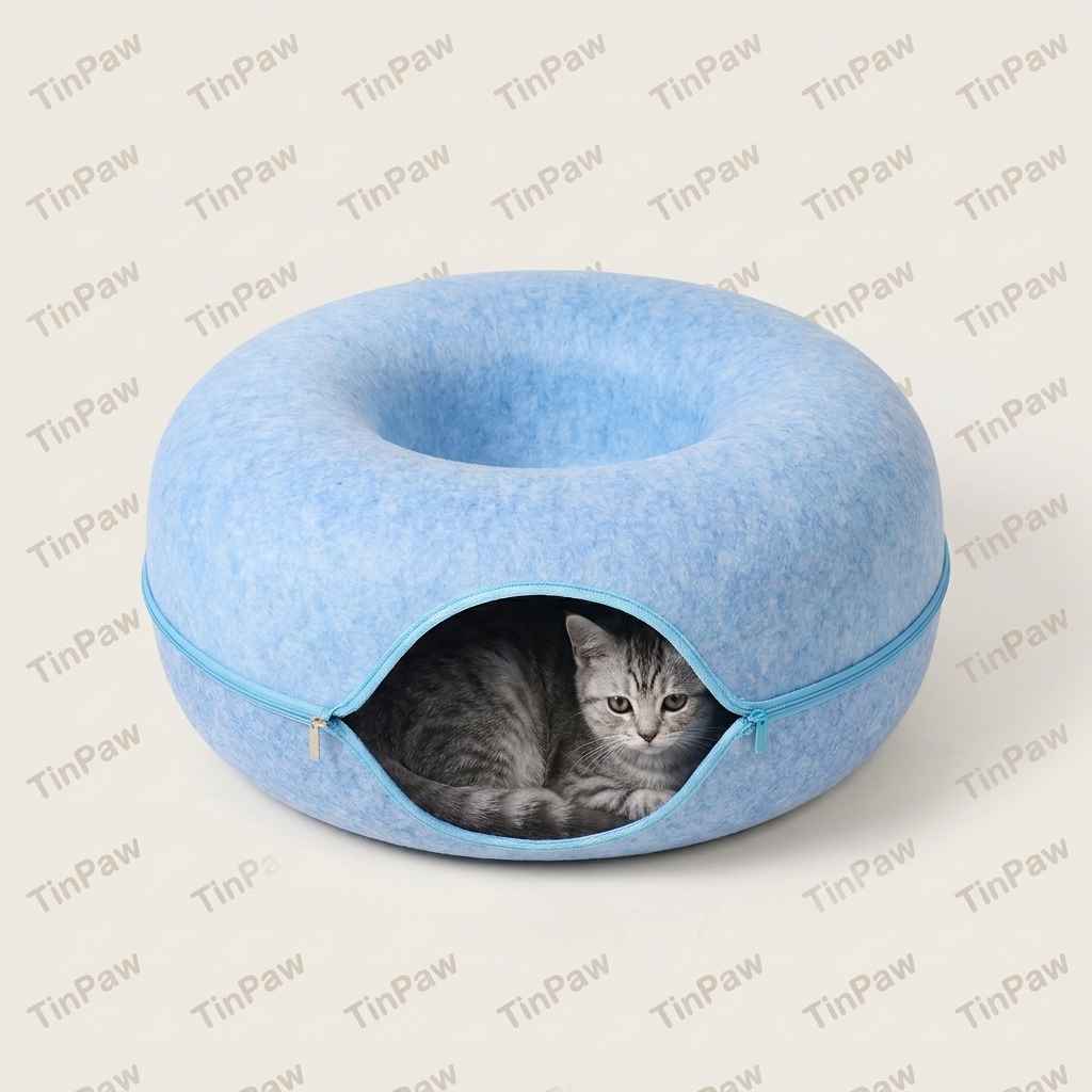 Felt Donut Dog Bed With Hole – Semi - Enclosed Calm Nest - Dog Beds & Furniture - TinPaw