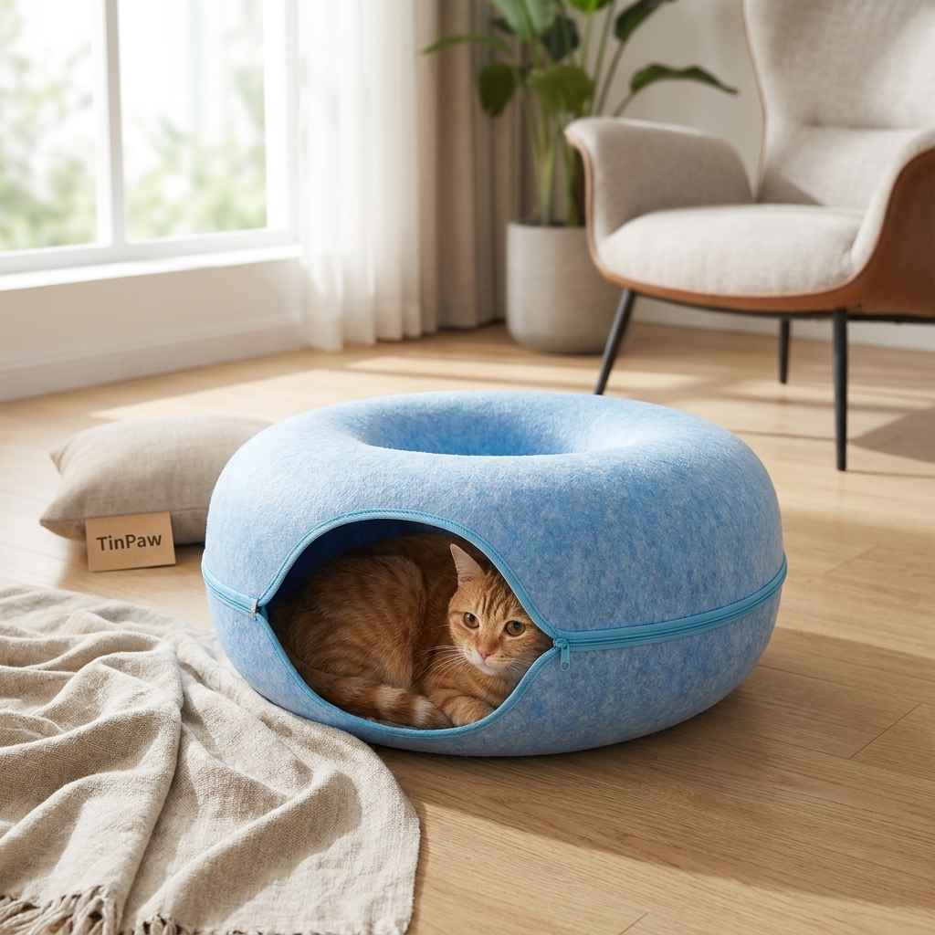 Felt Donut Dog Bed With Hole – Semi - Enclosed Calm Nest - Dog Beds & Furniture - TinPaw