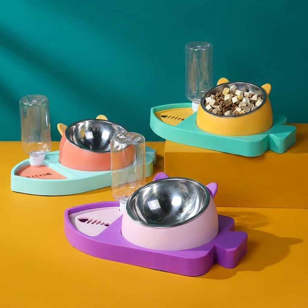 Fish - Shaped Pet Feeder And Water Dispenser – 3 - in - 1 - Slow Feeding Bowl - TinPaw