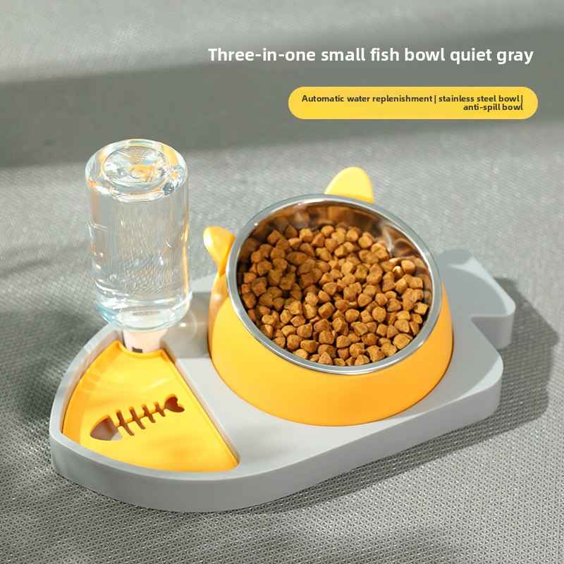Fish - Shaped Pet Feeder And Water Dispenser – 3 - in - 1 - Slow Feeding Bowl - TinPaw - Gray - SU00158098 - Gray