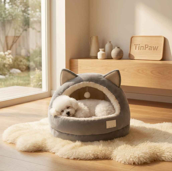 Flannel Semi - Enclosed Pet Bed – Warm Cozy Nest - Dog Beds & Furniture - TinPaw