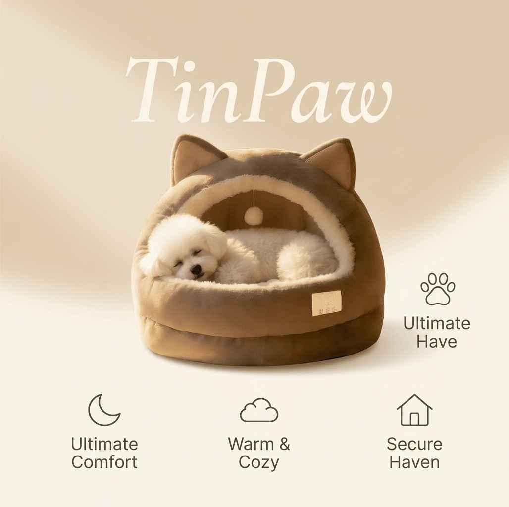 Flannel Semi - Enclosed Pet Bed – Warm Cozy Nest - Dog Beds & Furniture - TinPaw
