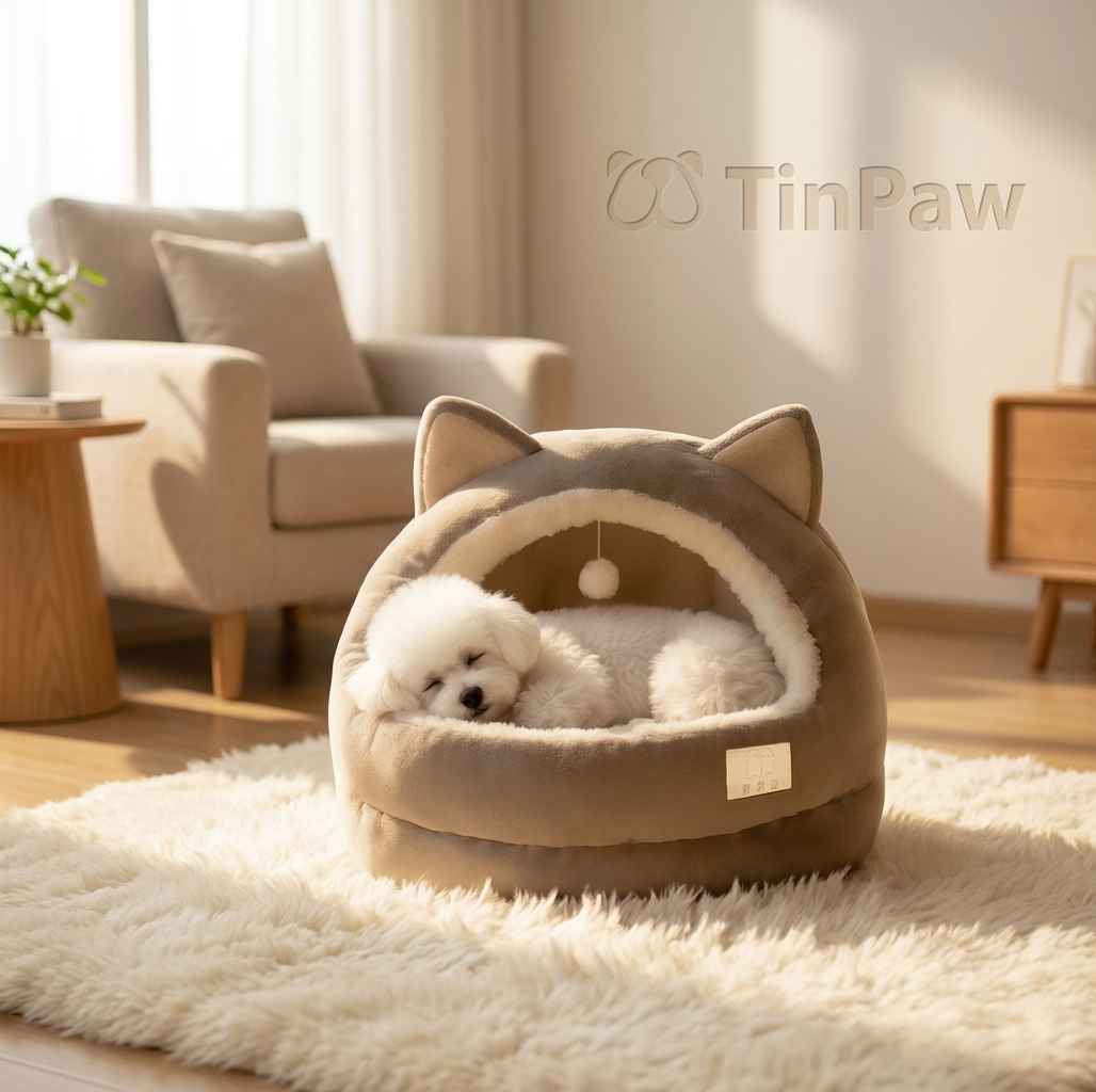Flannel Semi - Enclosed Pet Bed – Warm Cozy Nest - Dog Beds & Furniture - TinPaw