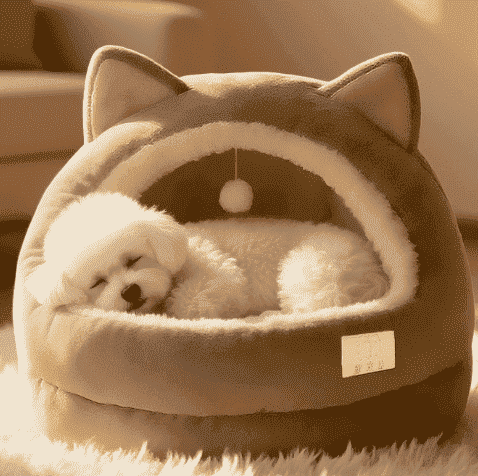 Flannel Semi - Enclosed Pet Bed – Warm Cozy Nest - Dog Beds & Furniture - TinPaw - Gray Totoro All - Season - XS - SU00093601 - Gray Totoro All - Season - XS
