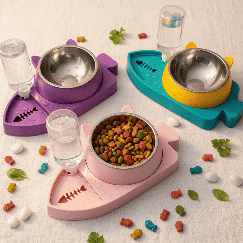 Fish - Shaped Pet Feeder And Water Dispenser – 3 - in - 1 - Slow Feeding Bowl - TinPaw