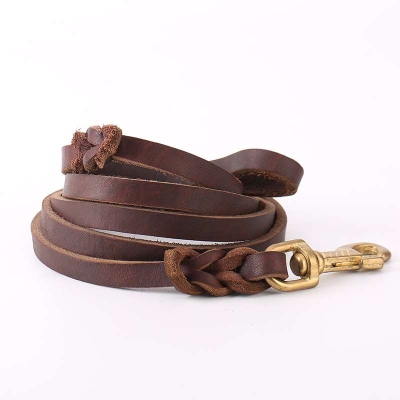 Cowhide Dog Leash with Copper Hook – Genuine Leather Dog Lead UK