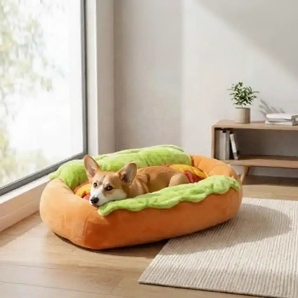 Hot Dog Shaped Novelty Pet Bed | Hot Dog Shaped Pet Bed Novelty Dog Bed | TinPaw