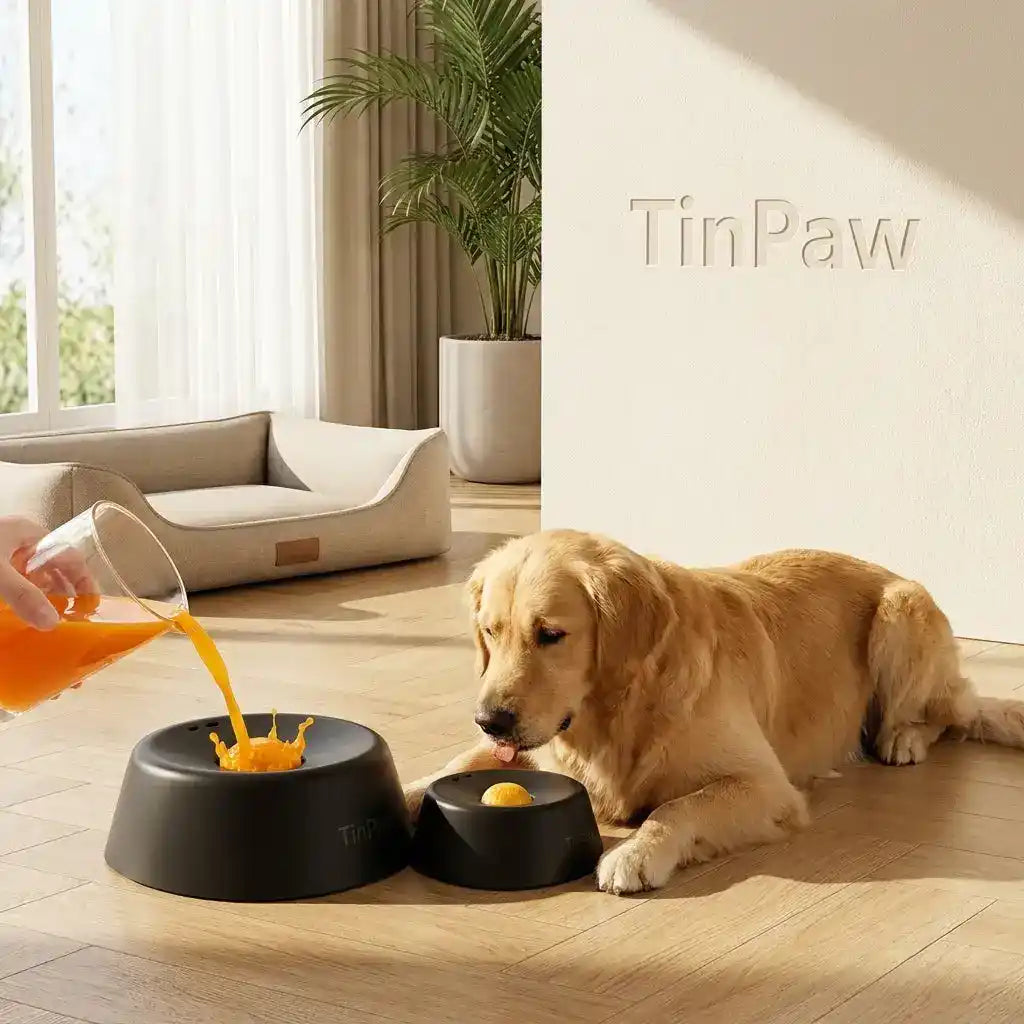 Large Slow Feed Dog Bowl With Interactive Rolling Ball - Slow Feeding Bowl - TinPaw